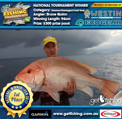 Emperor/Nannygai/Coral Trout 94cm Bruce Quinn Ecogear/Westin $300 prize pack