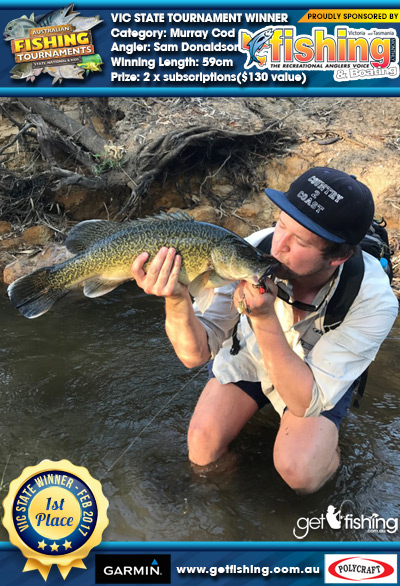 Murray Cod 59cm Sam Donaldson VIC Fishing Monthly 2 x subscriptions($130 value)