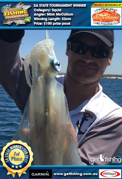 Squid 32cm Mick McCallum Lower Murray Lure Fishing Club $100 prize pack