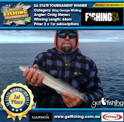 King George Whiting 44cm Craig Meyers Fishing SA 2 x 1yr subscriptions