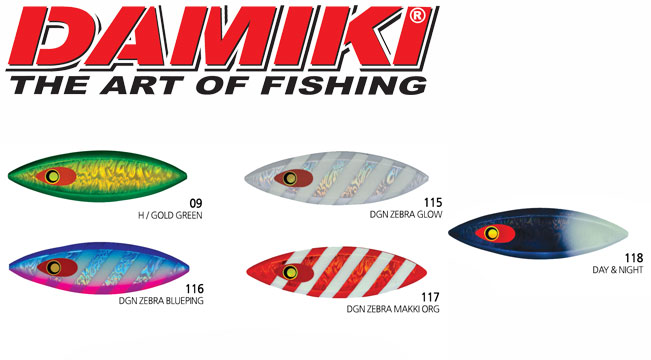 Damiki Suplex Jigs colour chart for demersal and pelagic jigging fishing