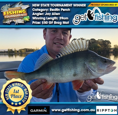 Redfin Perch 39cm Jay Allen Get Fishing $50 GF Brag Mat