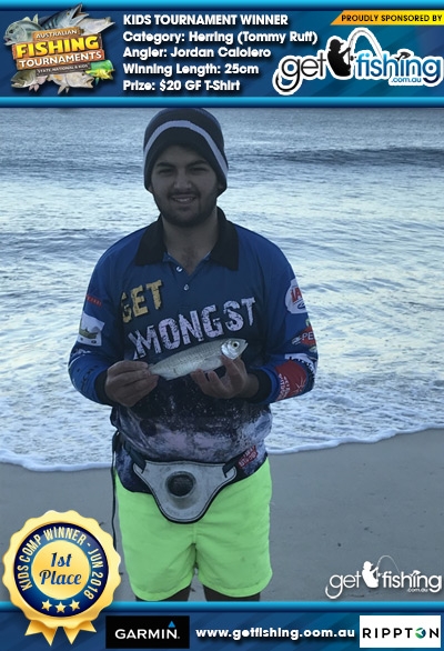 Herring (Tommy Ruff) 25cm Jordan Caloiero Get Fishing $20 GF T-Shirt