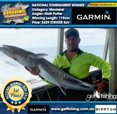 Mackerel 119cm Matt Potter Garmin $429 STRIKER 5dv