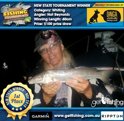 Whiting 40cm Nat Reynolds Dinga Fishing $100 prize draw