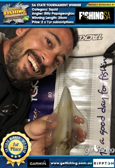 Squid 20cm Billy Papageorgiou Fishing SA 2 x 1yr subscriptions