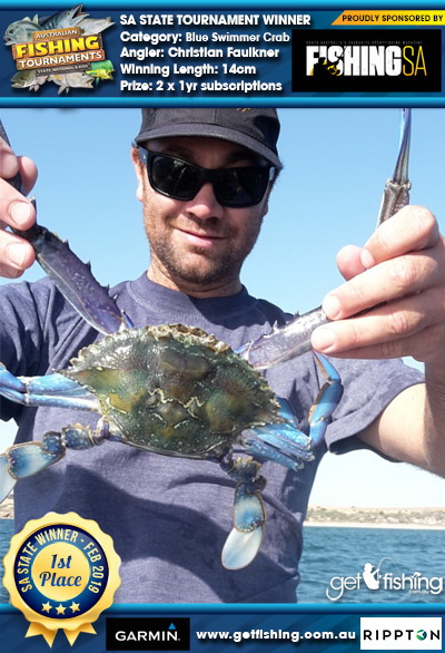 Blue Swimmer Crab 14cm Christian Faulkner Fishing SA 2 x 1yr subscriptions