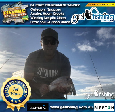 Snapper 36cm Adam Brooks Get Fishing $50 GF Shop Credit