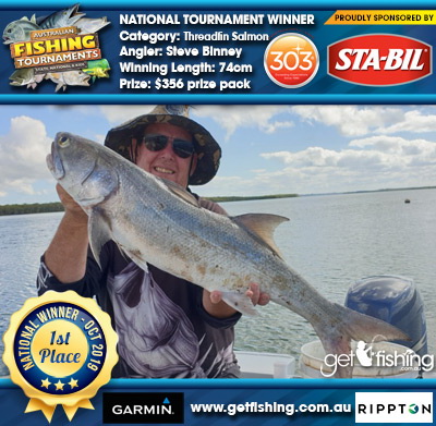 Threadfin Salmon 74cm Steve Binney STA-BIL Marine and 303 Protectants and Cleaners $356 prize pack