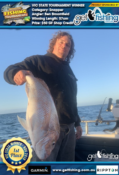 Snapper 57cm Ben Broomfield Get Fishing $50 GF Shop Credit